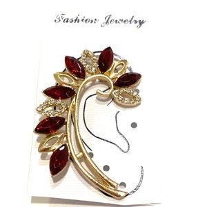 Ear Cuff Climber Red Gold Tone Rhinestone